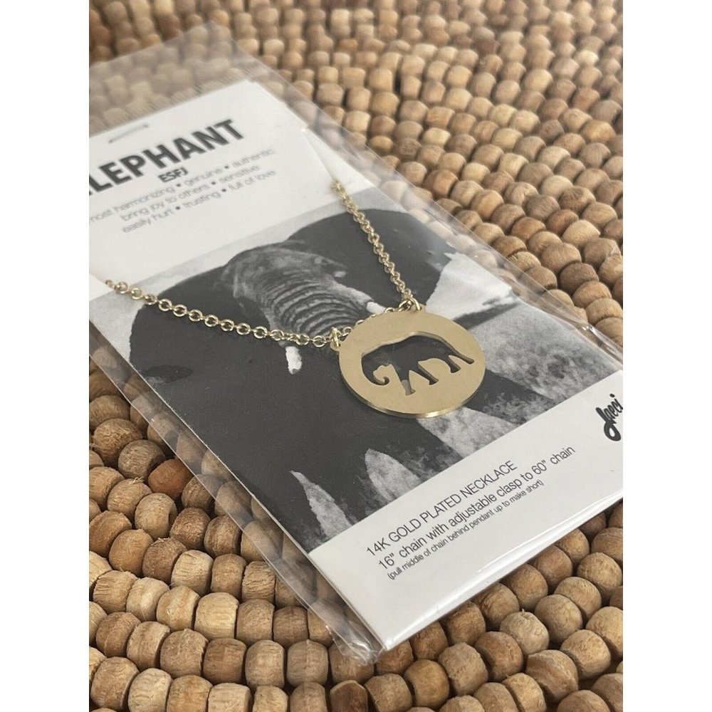 New JAECI Elephant Charm 14K Gold Plated  Necklace Adjustable Elephant Lover